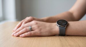AI health ring and smartwatch worn side by side for comparison